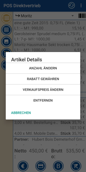 DirektVertrieb.App Artikel im Direktvertrieb im Warenkorb ändern